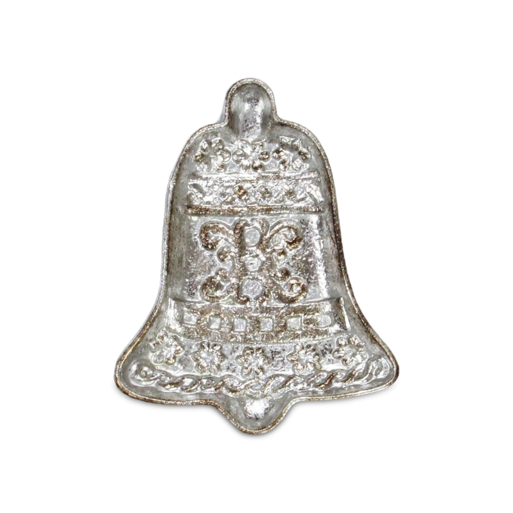 Christmas Bell Trinket Tray 5" - Silver Cast Iron Decorative Gift
