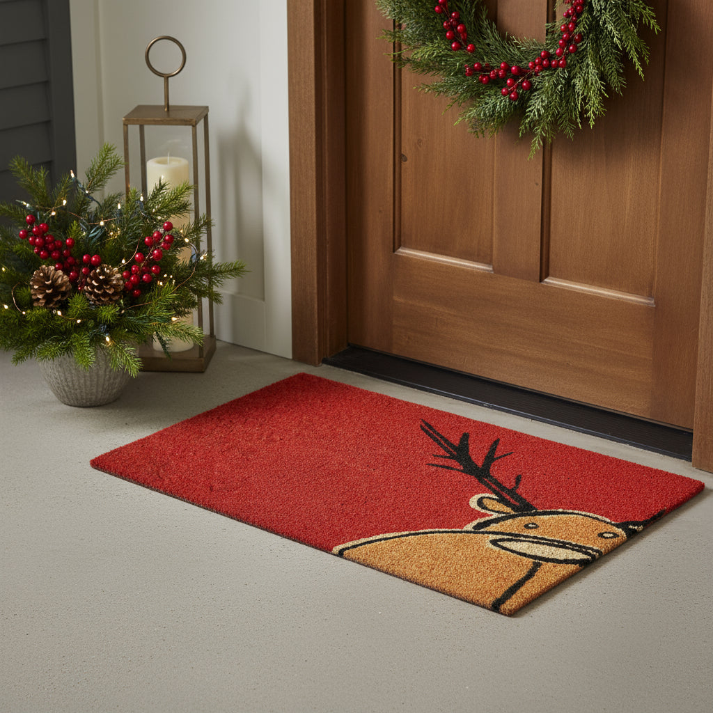 Christmas Doormat 17"x29" Red Brown Black - Eco-Friendly Coir Mat