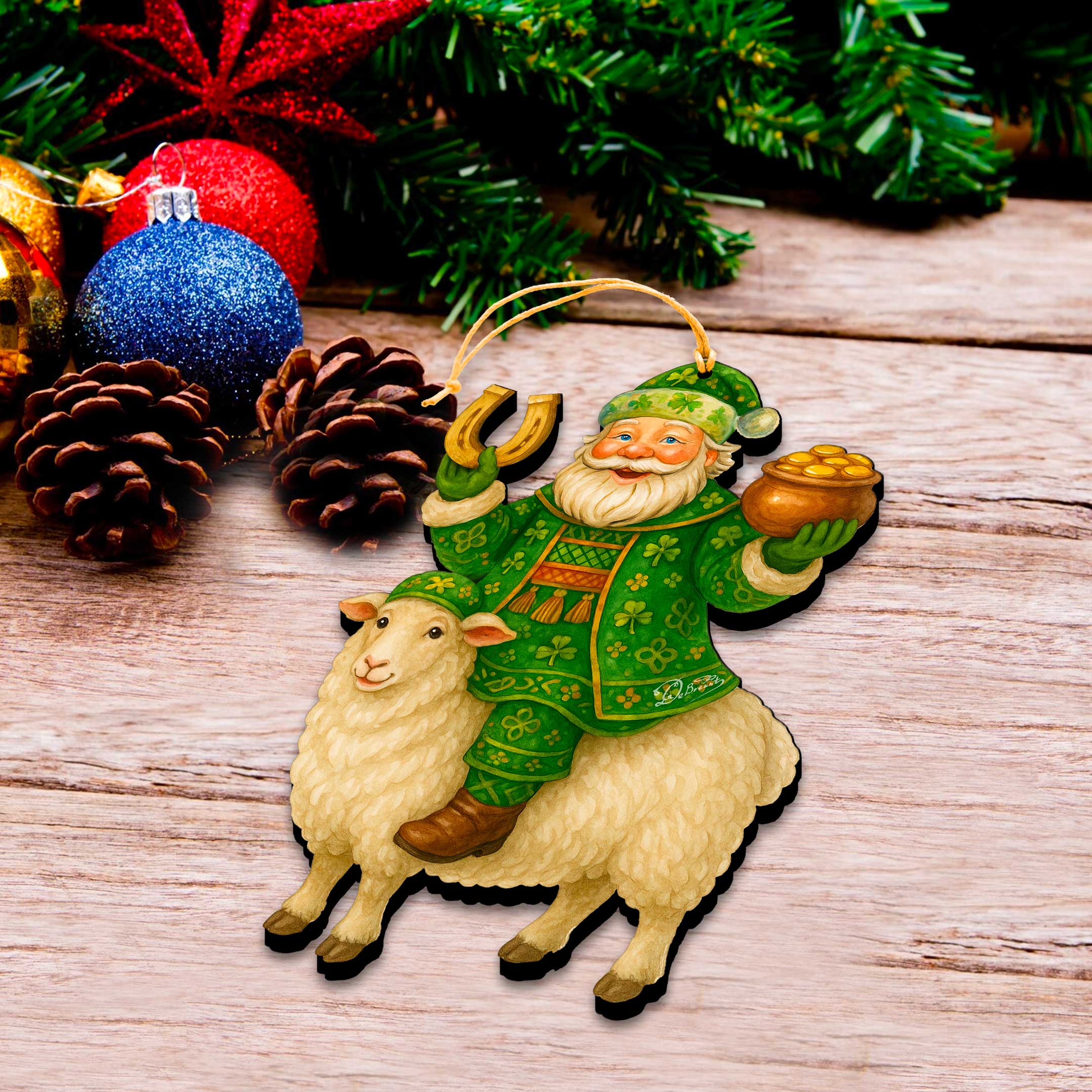 Irish Santa Wooden Christmas Ornament - Shamrock Santa Gift Decor
