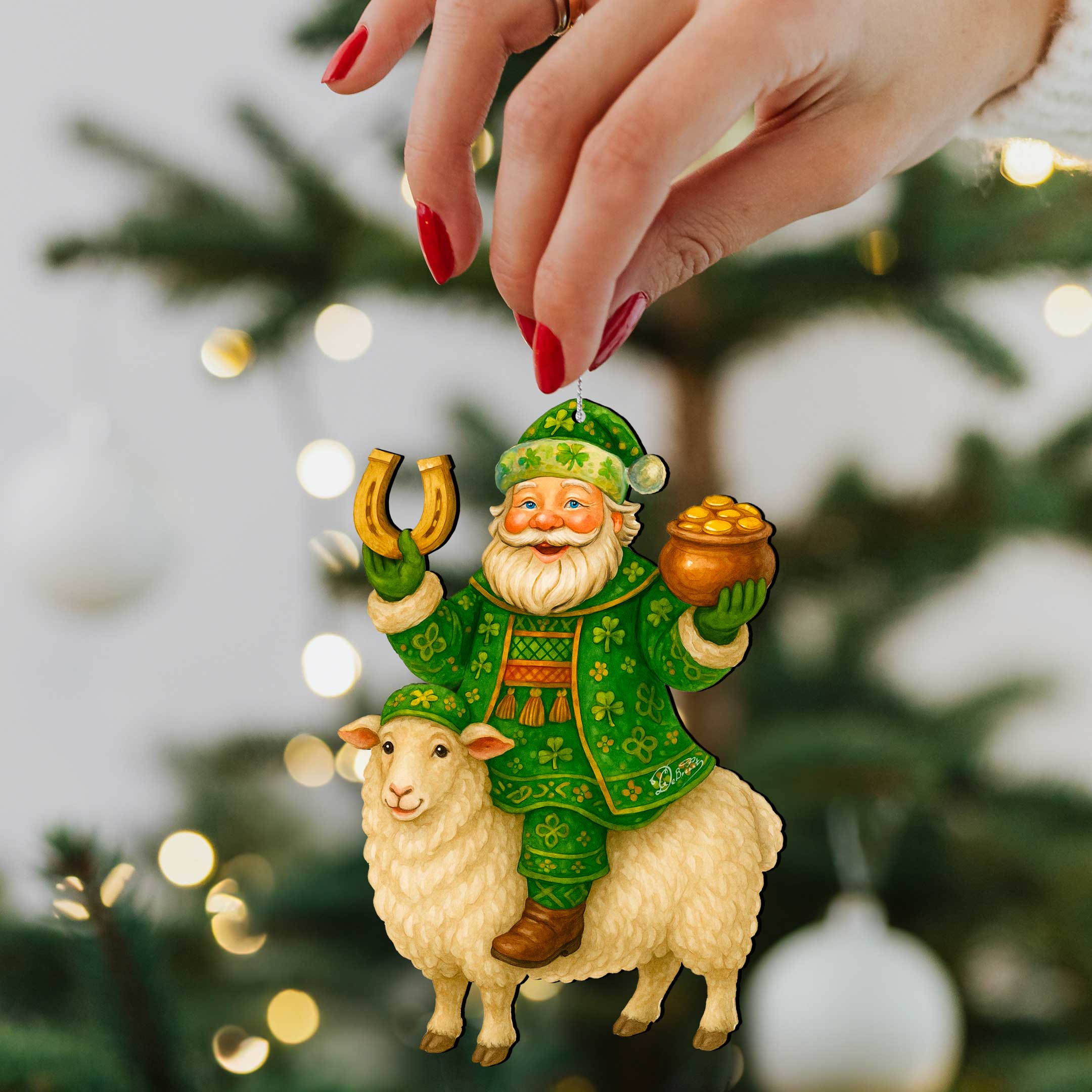 Irish Santa Wooden Christmas Ornament - Shamrock Santa Gift Decor